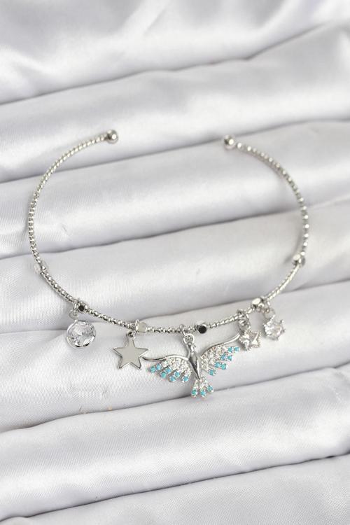 Zarif Bilekler için Silver Pirinç Anka Kuşu Charmlı Kadın Bileklik