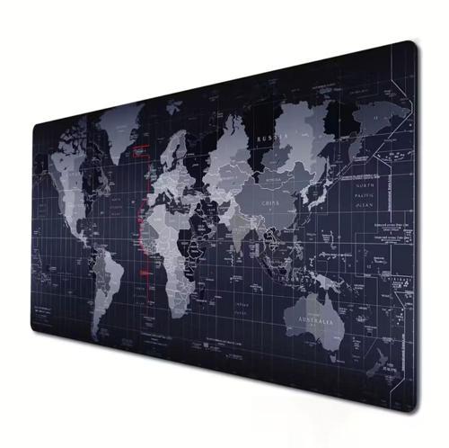 65x25 cm Black Dünya Desenli Dikişli Kaydırmaz Taban Oyuncu Mouse Pad