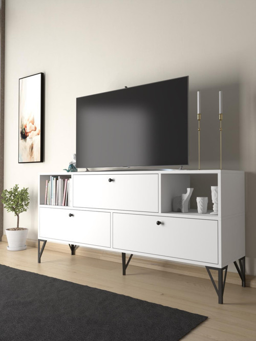 Mia 160 Cm Metal Ayaklı Tv Ünitesi - Konsol - Beyaz / Siyah