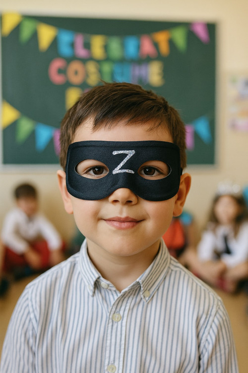 Zorro Çocuk Maskesi Z İşaretli Lastikli Dayanıklı Klasik Kostüm Aksesuarı - (6-12 Yaş Arası)