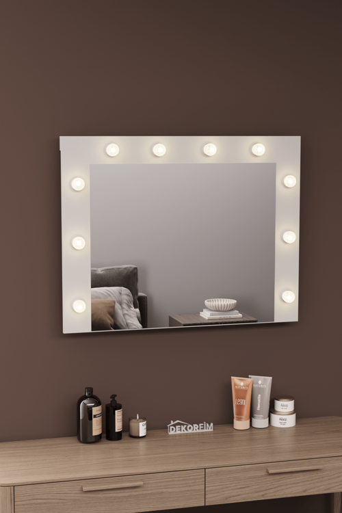 DF06101 Raflı Dekoratif Kulis Işıklı Duvar Aynası Makyaj Aynası