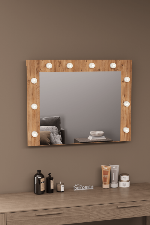 DF06101 Raflı Dekoratif Kulis Işıklı Duvar Aynası Makyaj Aynası