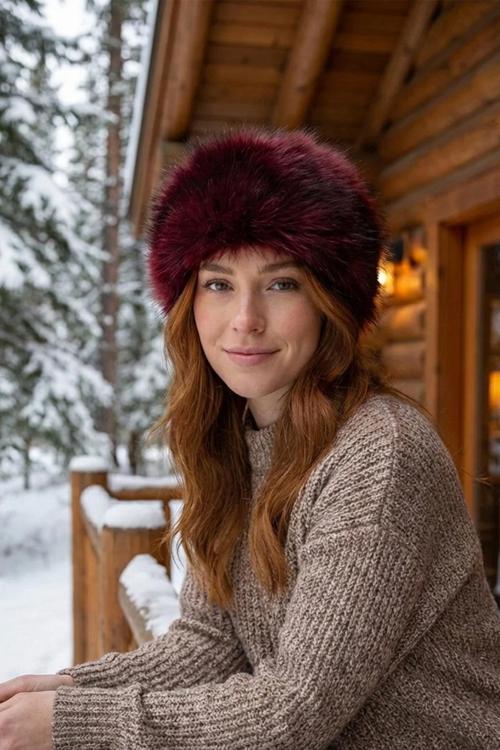 Bordo Suni Kürk Peluş Kalpak Şapka
