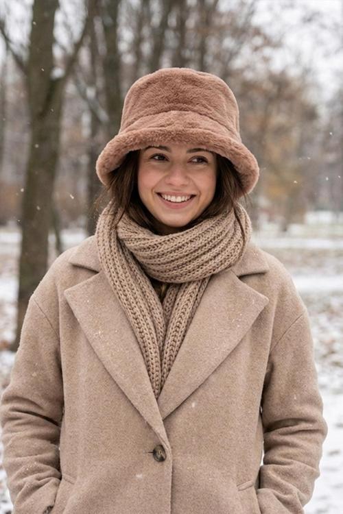 Camel Peluş Bucket Kova Şapka