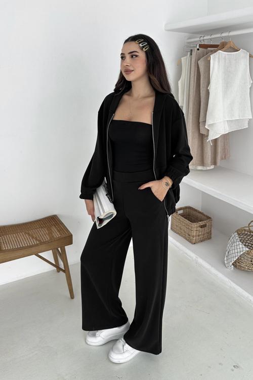 Beli Lastikli Fermuarlı Kapşonlu Premium Kalite Modal Takım