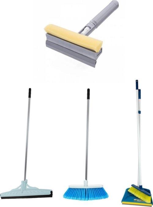 Yer Çekpas Çekçek+süpürge Fırça Ucu+faraş Kürek+süngerli Cam Çekpas Temizlik Seti