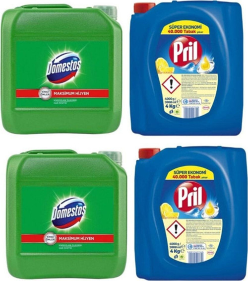 Sıvı Bulaşık Deterjanı 2 'li Güç Limon 4kg ve Domestos Çamaşır Suyu Dağ Esintisi 2'li 3.5 kg