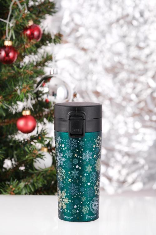 Yılbaşı Temalı 380Ml SUS304 Çelik Termos Mug 6 Saat Sıcak 12 Saat Soğuk Tutma