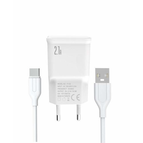 Yetty 2 in 1 Şarj Cihazı +1m Type-C Kablo Beyaz YT-30T (Türkiye de üretilmiştir)