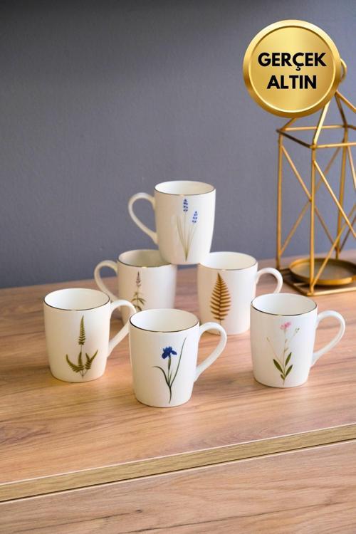 Porselen Natura Karma Kulplu Mug Kupa 9cm 220ml 6 lı