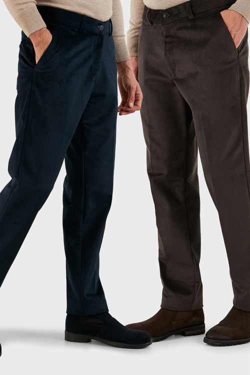 Normal Bel Regular Fit Düz Paça 2'li Paket Erkek Kadife Pantolon 645MERLINS2 LACİVERT-KAHVE