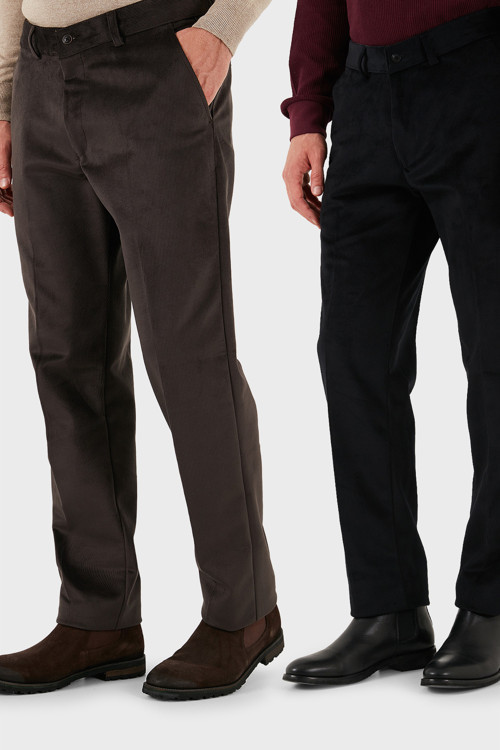 Normal Bel Regular Fit Düz Paça 2'li Paket Erkek Kadife Pantolon 645MERLINS2 KAHVE-SİYAH