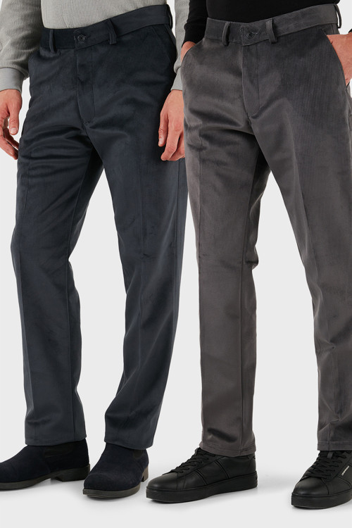 Normal Bel Regular Fit Düz Paça 2'li Paket Erkek Kadife Pantolon 645MERLINS2 ANTRASİT-GRİ