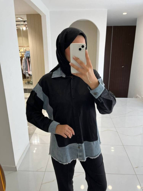 Basıc Parça Detaylı Oversize Denim Gömlek GMK16017