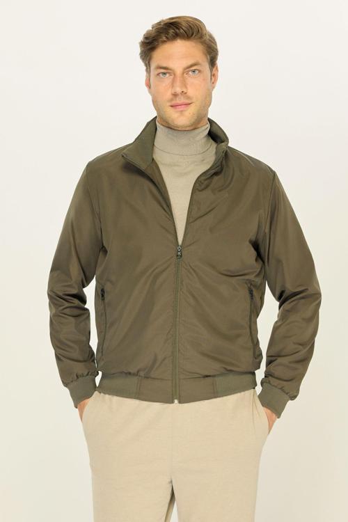 Erkek Haki Rüzgar Geçirmez Ultra Hafif Dik Yaka Siyah Spor Mont | 4XL