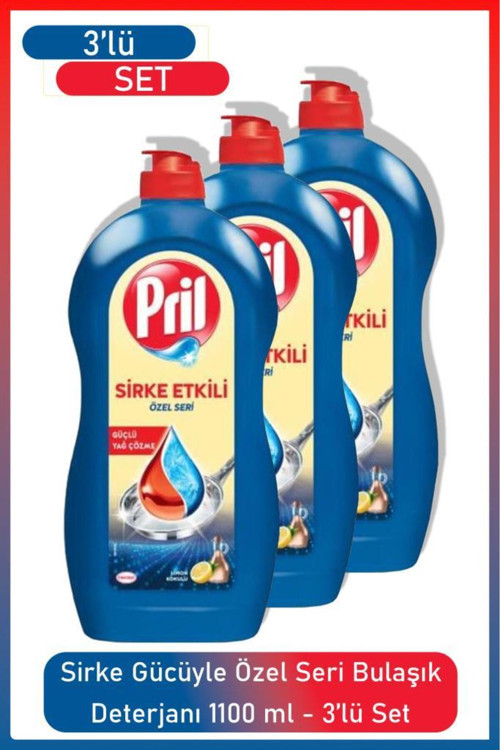 Sirke Gücüyle 1100 ml Bulaşık Deterjanı 3’lü Özel Seri Parlak ve Hijyenik Sonuç