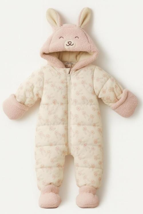 Tavşanlı Patikli İçi Peluş Kar Kapüşonlu Kışlık Kız Erkek Bebek Astronot Tulum Kozmonot Mont Çocuk