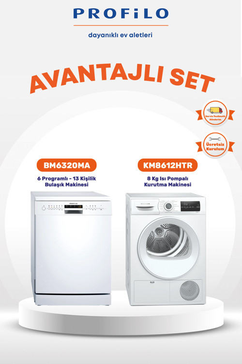 2'li Bulaşık Makinesi(BM6320MA) + Kurutma Makinesi(KM8612HTR) Set