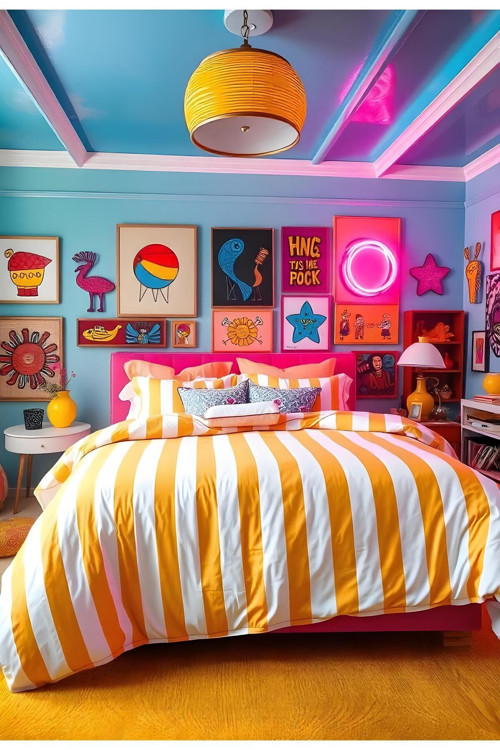 Back To Basics - Sarı Beyaz Çizgili Çift Kişilik Nevresim Takımı