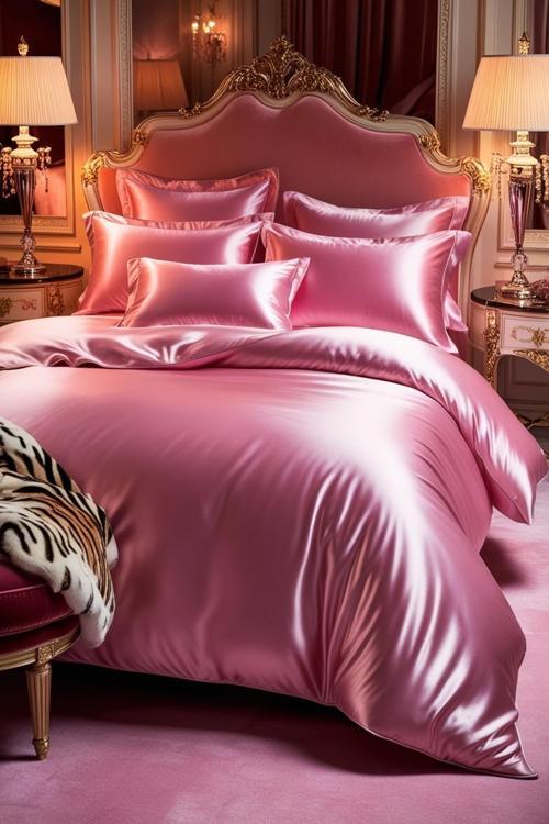 Pembe Saten Çift Kişilik Nevresim Takımı