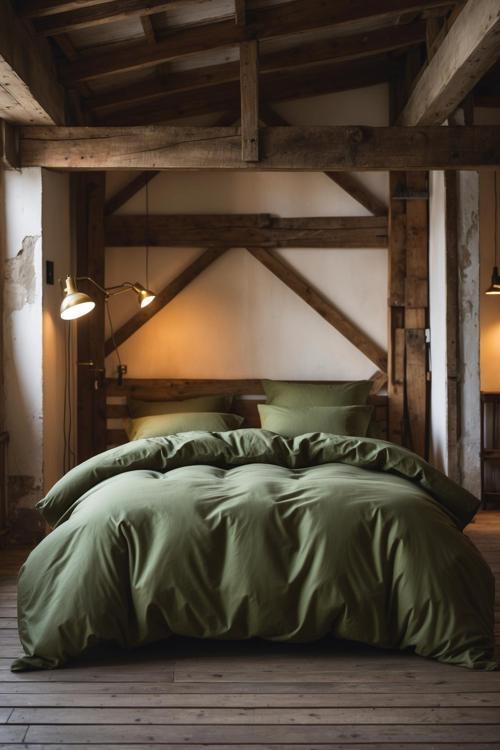 – %100 Pamuk Çift Kişilik Nevresim Takımı | Koyu Yeşil