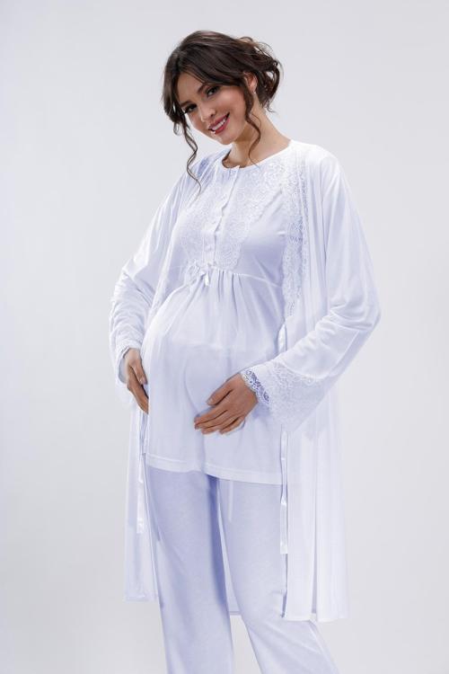 Mavi Hamile ve Lohusa Pijama Takımı 3'lü Set - XL