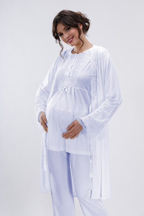 Mavi Hamile ve Lohusa Pijama Takımı 3'lü Set - L
