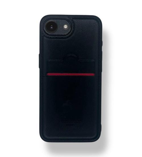 iPhone 16E Kartlıklı Lüx Deri Kılıf Siyah