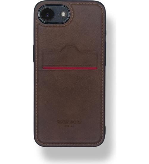 iPhone 16E Kartlıklı Rich Boss Lüx Deri Kılıf Koyu Kahve