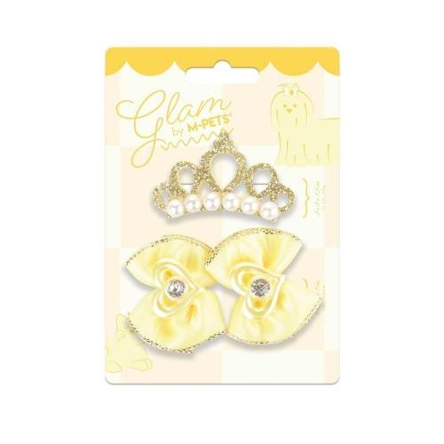 Glam Taç ve Fiyonklu Kedi ve Köpekler İçin Aksesuar Toka Sarı
