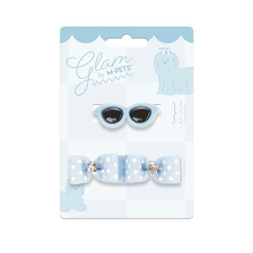 Glam Gözlük ve Fiyonklu Kedi ve Köpekler İçin Aksesuar Toka Mavi