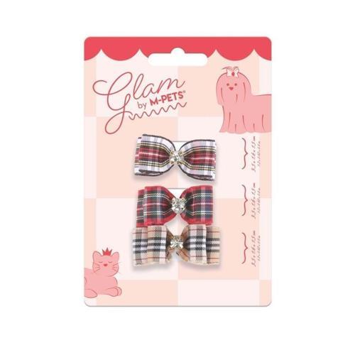 Glam Kareli Fiyonklu Kedi ve Köpekler İçin Aksesuar Toka Kırmızı