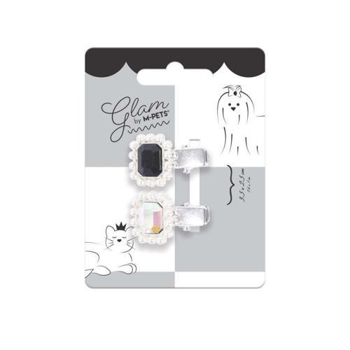 Glam Taşlı İncili Kedi ve Köpekler İçin Aksesuar Toka Siyah Gri