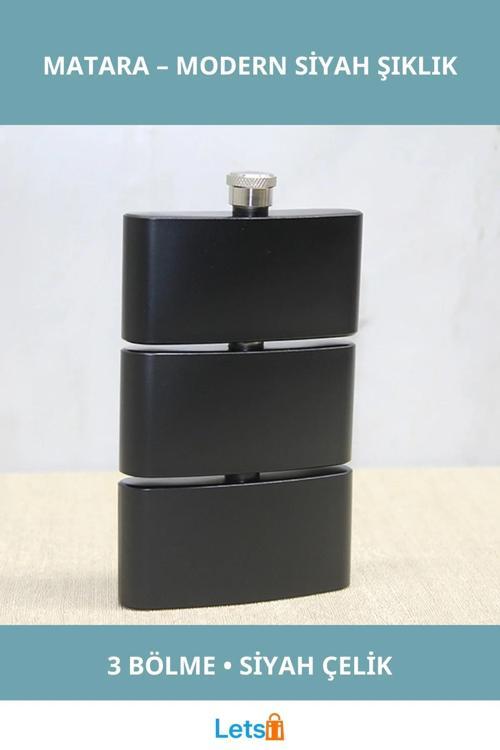 3 Katlı Paslanmaz Çelik Matara Siyah Renk Modern Tasarım