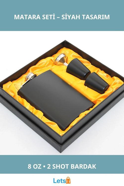 Paslanmaz Çelik 2 Shot Bardaklı Matara Siyah Renk