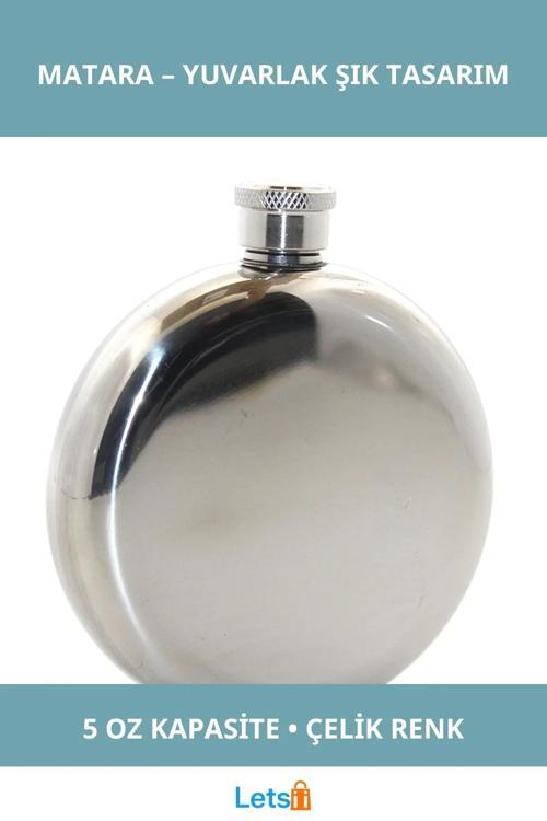 Paslanmaz Çelik Yuvarlak 5 Oz Tekli Matara Çelik Renk