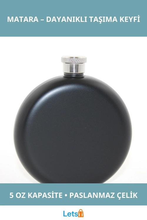 Paslanmaz Çelik Yuvarlak 5 Oz Tekli Matara Siyah Renk