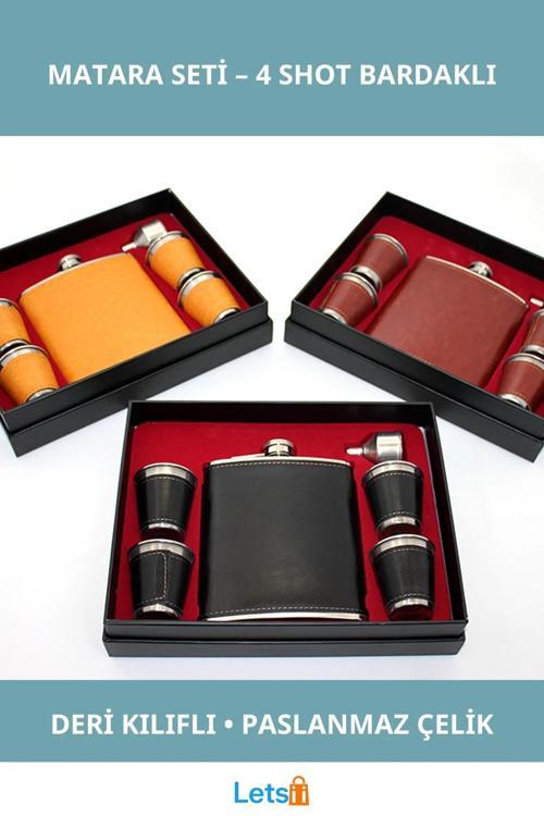 Derili Paslanmaz Çelik 4 Shot Bardaklı Matara