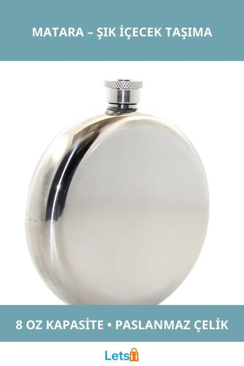 Paslanmaz Çelik Yuvarlak 8 Oz Tekli Matara Şık Çelik Renk