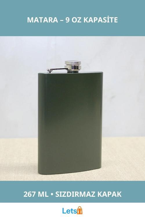 Haki Renkli Dayanıklı Paslanmaz Çelik Sızdırmaz 9 Oz Matara