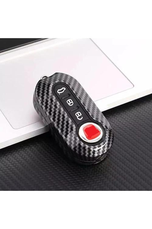 Fiat-Doblo-Fiorino-Punto-Bravo-500-Ducato-Panda Siyah Karbon Anahtar Kılıfı (3 Tuşlu)