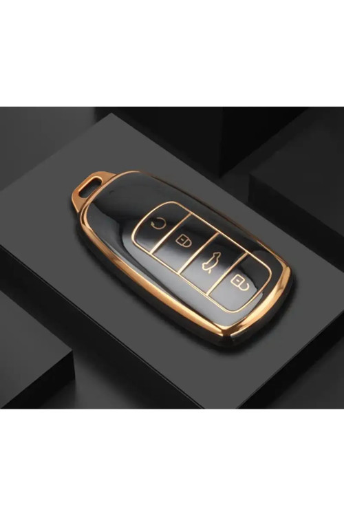 Chery Tiggo Uyumlu 8 Pro Omoda 5 Tiggo 7 Avantgarde Anahtar Kılıfı Siyah/Gold Lüx