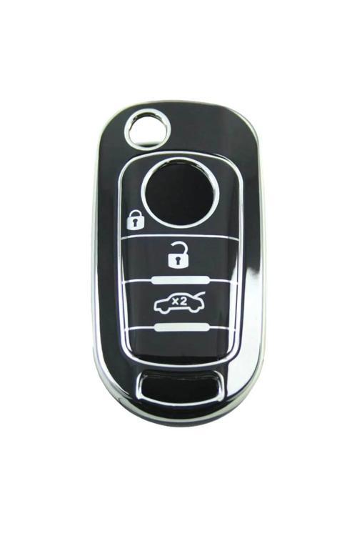 Fiat Egea Sustalı Siyah-Gümüş Oto Anahtar Kumanda Kabı Kılıfı Oto Anahtarlık