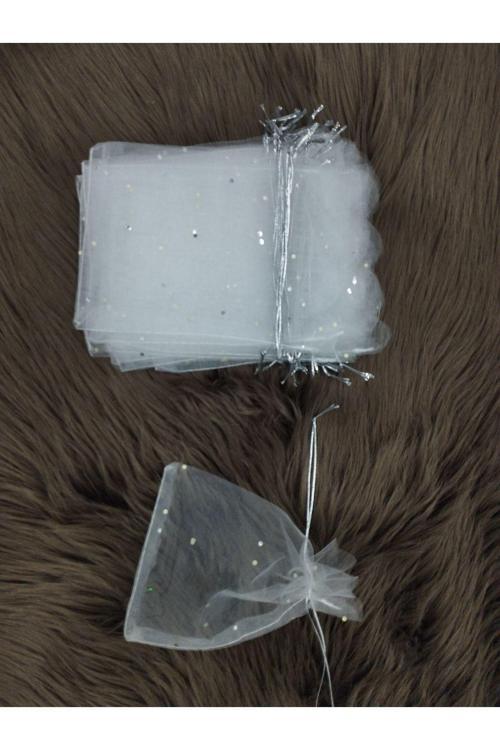 Kına Ve Çerez Kesesi,Tesbih Kesesi, 500 Adet Krem Pullu 12X14 Cm ,Desenli Tül Kese