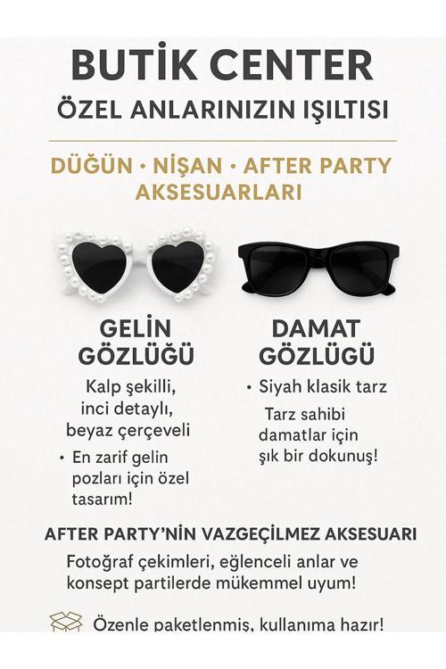 Beyaz Kalpli(İncisiz) & Siyah Gözlük Parti Gözlüğü 2 Adet