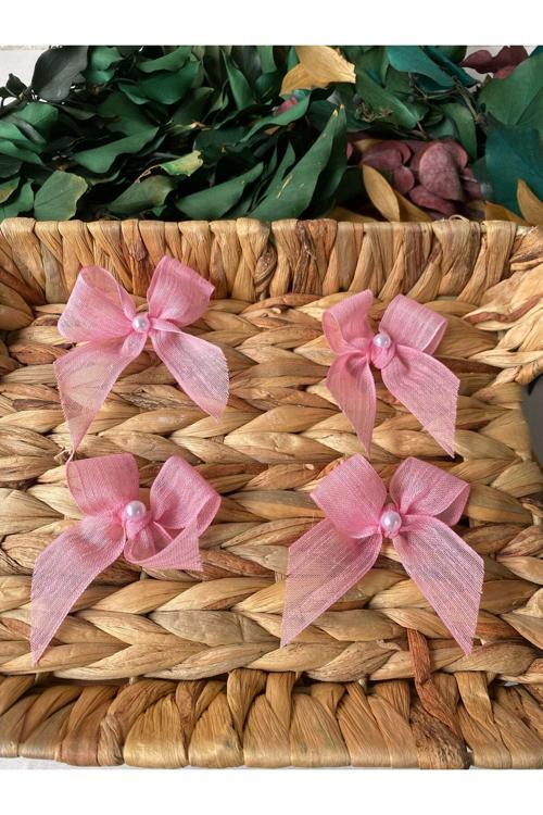 İncili Pembe Keten Kurdele Hazır Fiyonk -25 Adet