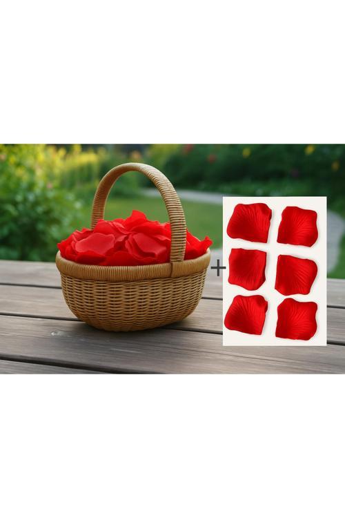 🧺 Hasır Sepet + 5 Paket Kırmızı Gül Yaprağı Hediyeli