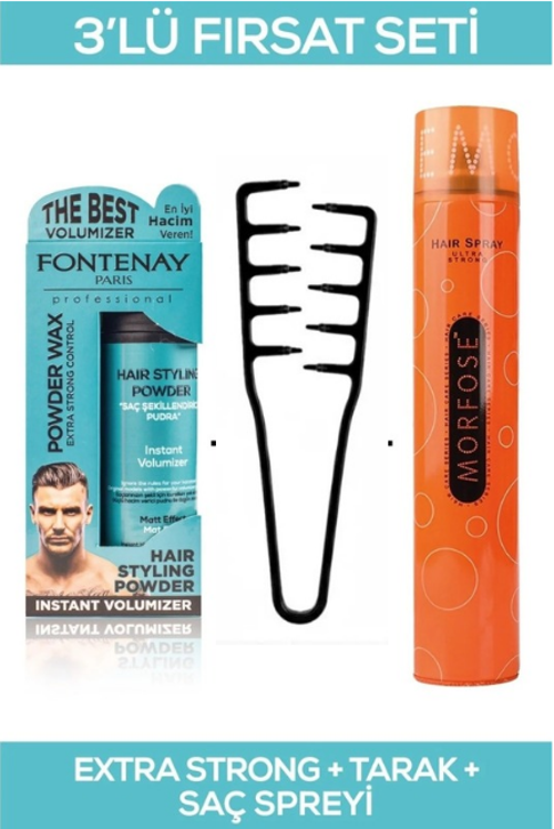 Saç Şekillendirici Pudra Toz Wax Matt Effect + Mucizevi Şekil Tarağı + Saç Sprey 3'lü Set