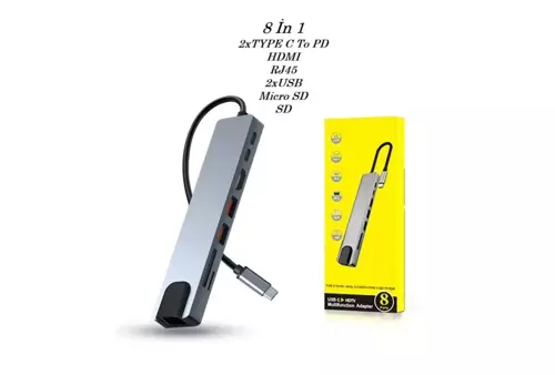 8 in 1 Type C to HDMI, SD/ TF, 2 USB 3.0, USB-C PD