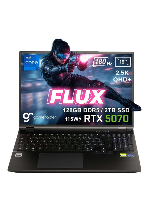 FLUX GR16 Core i7-14650HX 128GB DDR5 2TB SSD RTX 5070 8GB 115W 16 inç 2.5K 180Hz FDos Gaming Laptop